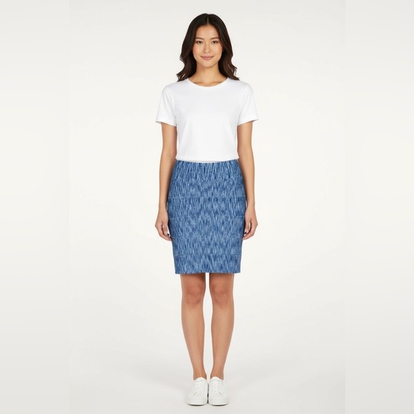 BCBG MAXAZRIA Bandage Space Dye Heather Blue Gray Pencil Knit Skirt NEW Large - Picture 4 of 9